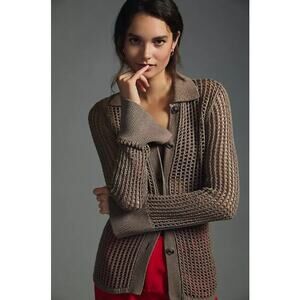 NWT DH New York Anthropologie Brown Open-Stitch Cardigan Sweater Womens XS